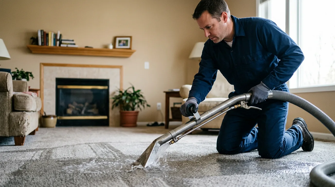 Water damage restoration technician working near Andover, ME